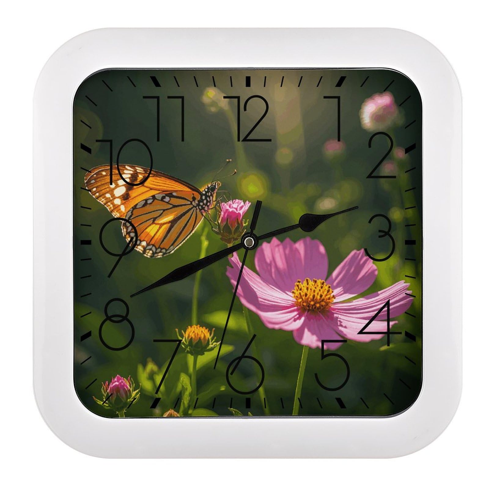 Horloge murale carrée à piles motif papillons pour bureau et maison
