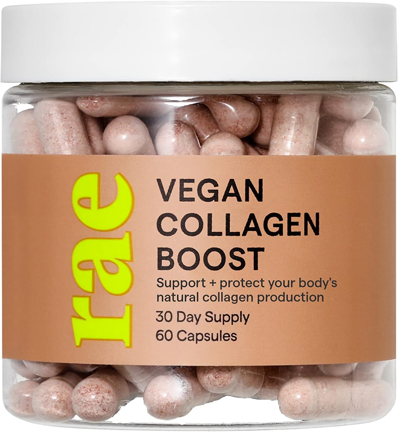 Rae Wellness Vegan Collagen Boost - Natural Collagen Supplement with Vitamin C and Bamboo for Healthy Hair, Skin, and Nails - Vegan, Non-GMO, Gluten Free - 60 Caps (30 Servings)