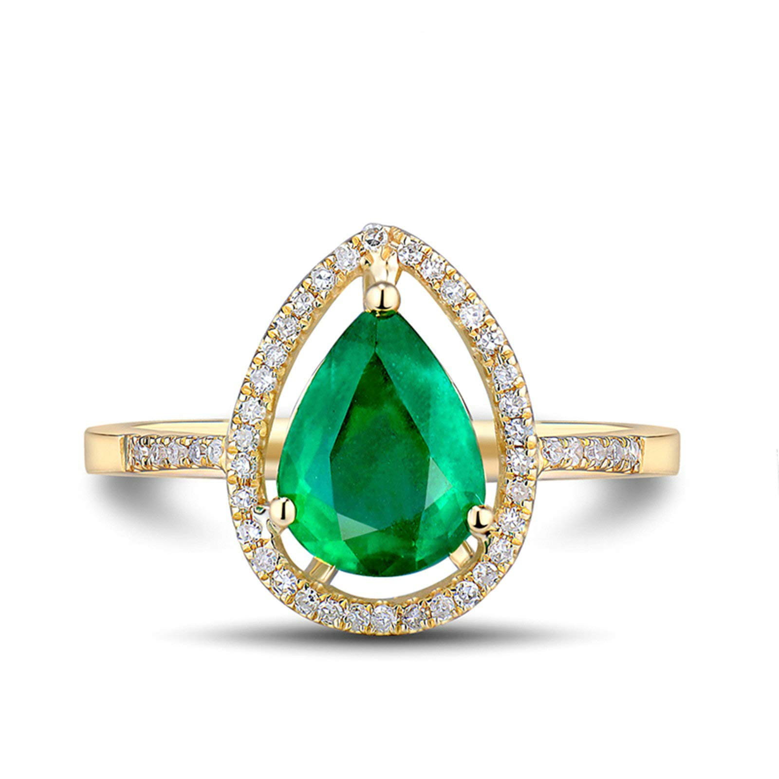 Obrączka ślubna ze złota 750 585 375 damska, rozmiar 47-65, pierścionek zaręczynowy, dla kobiet, krople z szmaragdem 1,5 ct i moissanit 0,17 ct