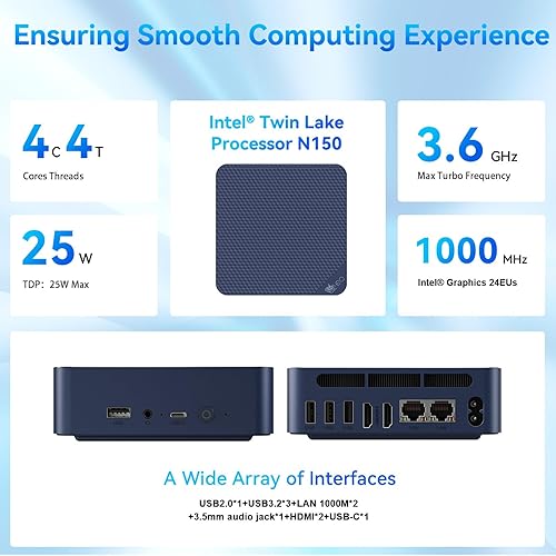 Vista 11 de Beelink Mini PC, Intel 13ª generación Twin Lake - N150 (hasta 3.6 GHz), 8 GB DDR4 RAM 256 GB M.2 SSD, Mini S13 Mini computadora de escritorio