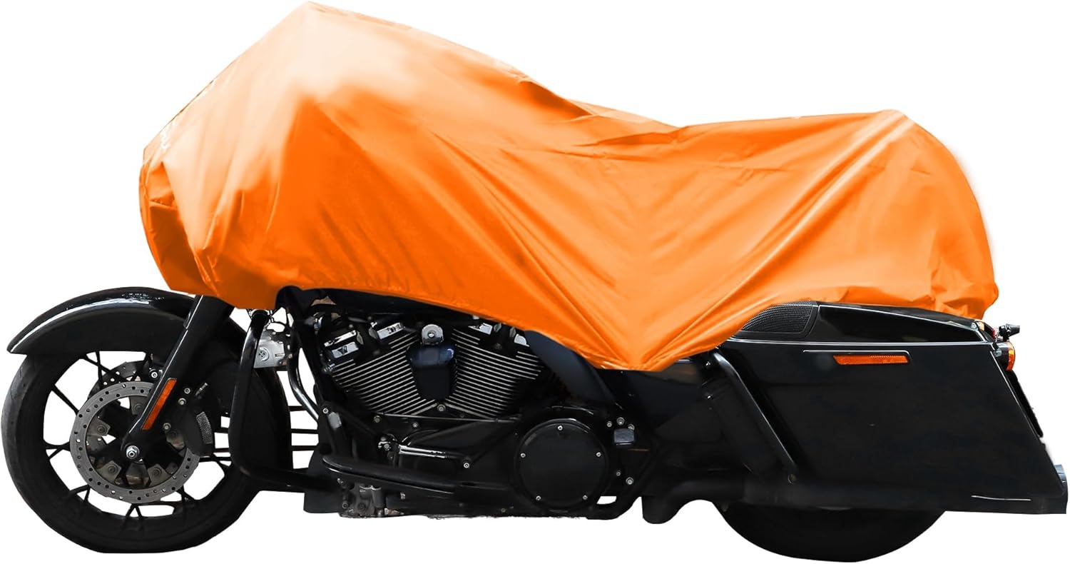 Motorcycle Cover Lightweight Half Cover Outdoor Waterproof Rain Dust Protector Orange XL Size for Most Full Dress Touring Cruiser Replace Parts