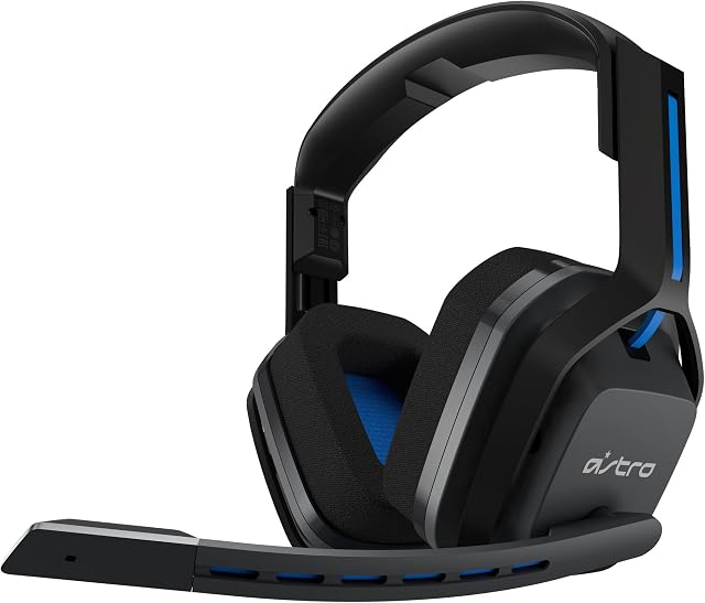 ASTRO Gaming A20 Wireless Gaming Headset, ASTRO Audio, Dolby ATMOS for PC, 15 h Battery Life, Damage Resistant, 5.8 GHz Wireless for PS5, PS4, PC, Mac, Switch - Black/Blue