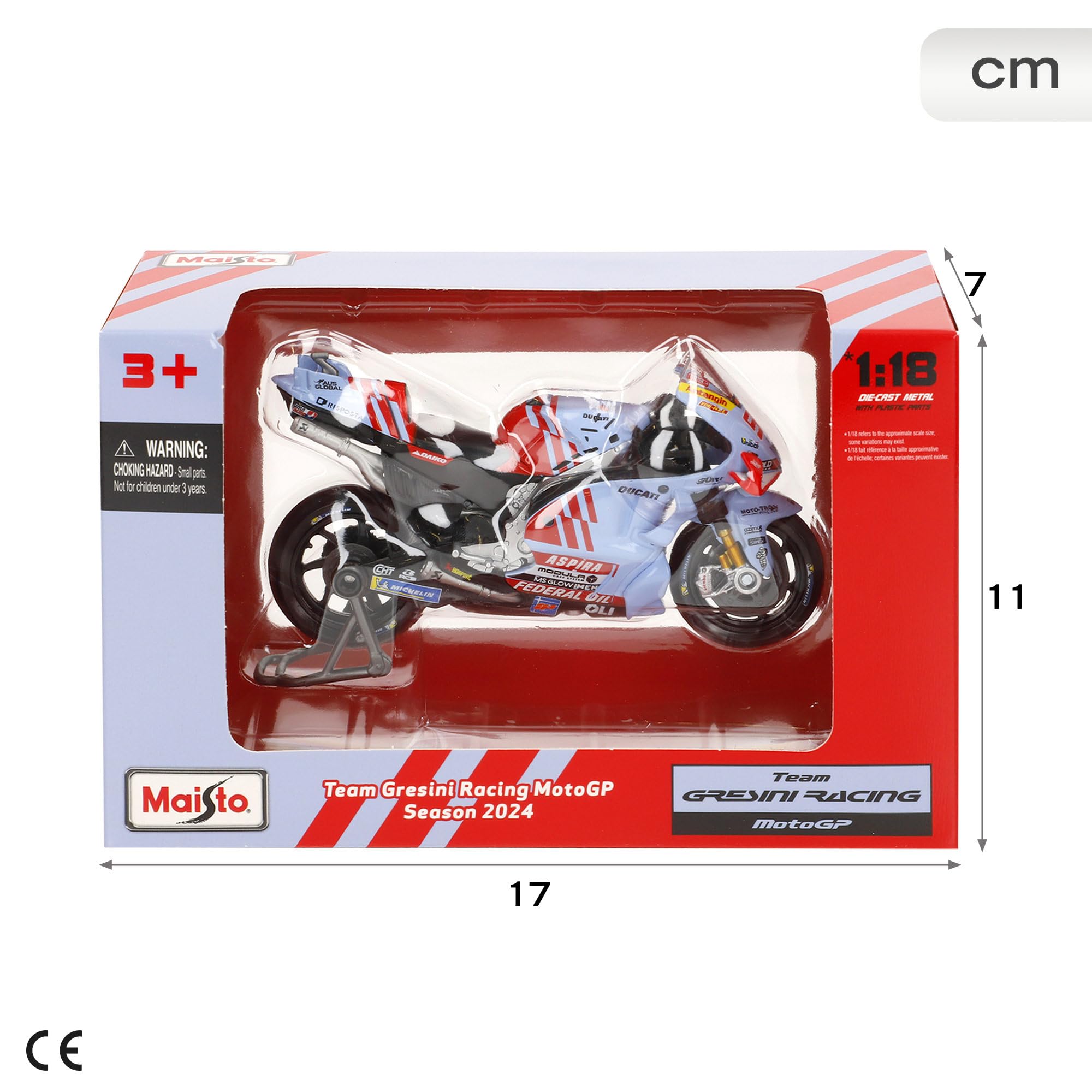 MAISTO Maqueta MotoGP 2024 Ducati Gresini Marc Márquez, Dorsal 93, Escala 1:18 con soporte exhibición, Metal die-cast, Fórmula 1, Moto de carreras, +3 años (78119) — view 7