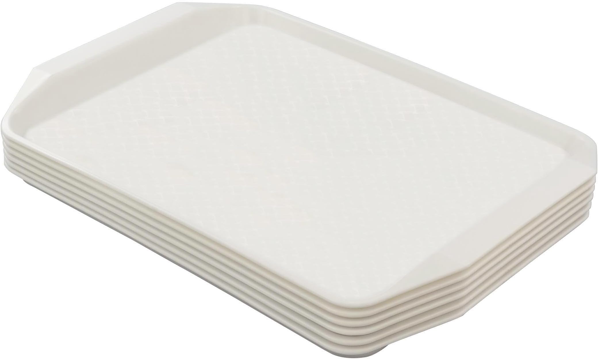 6-Pack Fast Food Serving Trays, Rectangle Plastic Cafeteria Trays 16.9" x 12", White