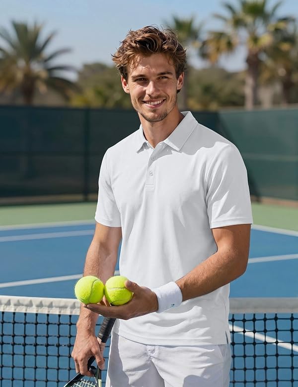 COOFANDY Polo Shirts for Men Short Sleeve Golf Shirts Moisture Wicking Performance Shirt for Casual Outdoor Business White by COOFANDY - Used condition - Image 5