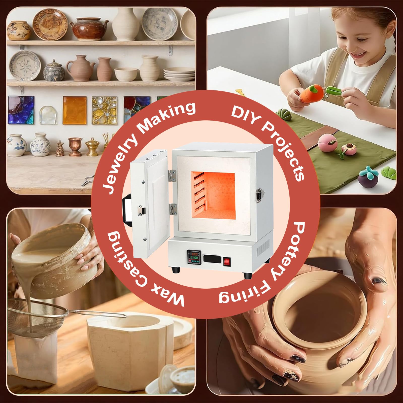Forno Elettrico per Ceramica a Casa, Forno di Fusione da 2000W, Forni per Ceramica, Forno per Trattamento Termico a 1150℃ con Display Digitale Intelligente per La Creazione di Gioielli