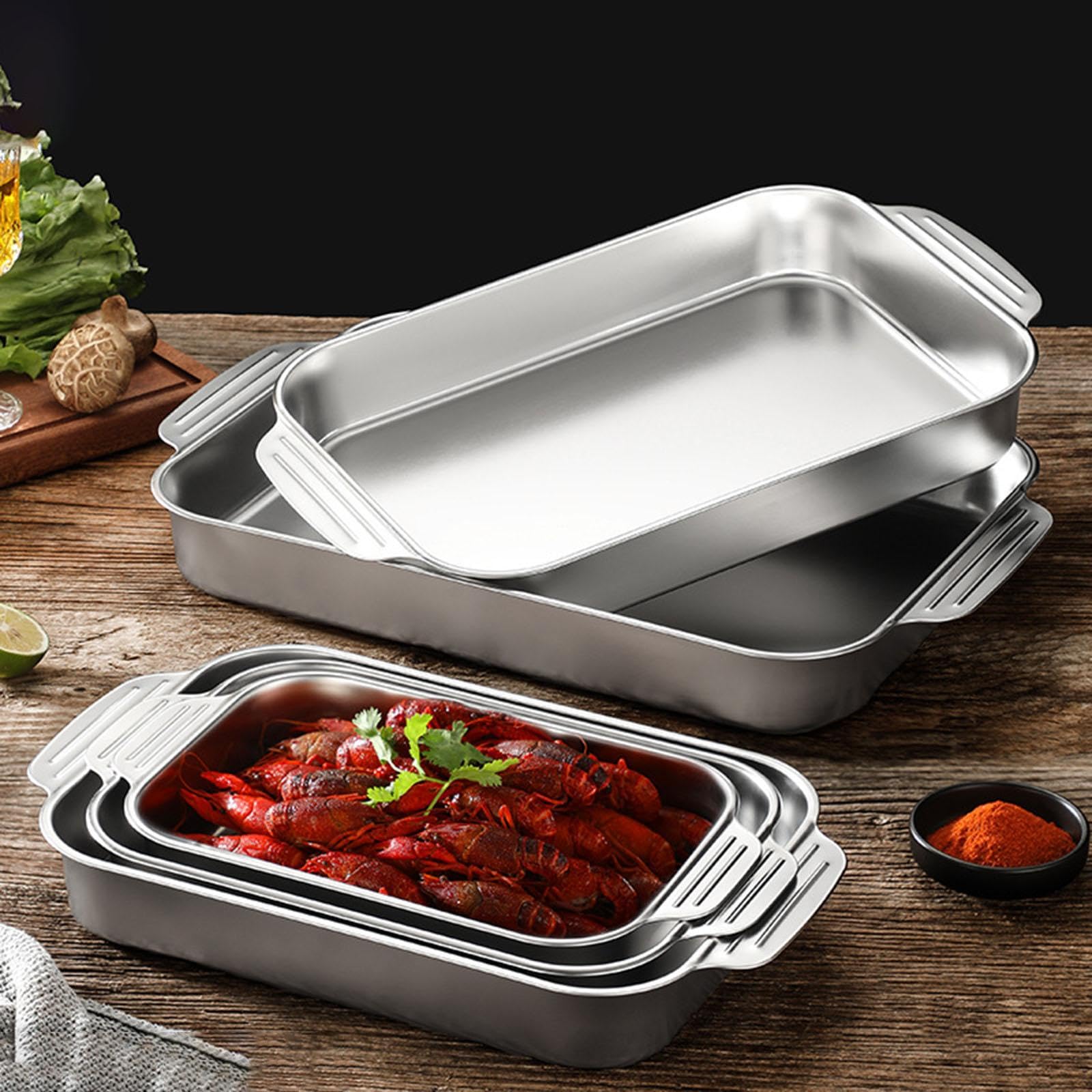 MERISHOPP™ Fish Grill Roasting Pan with Handles Accessory Brushed Surface Seafood Plate B 4