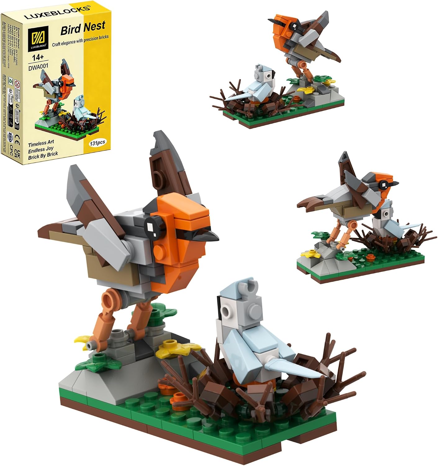 Bird Nest Building Set with Mother Baby Poseable 131Pcs Home Office Decor