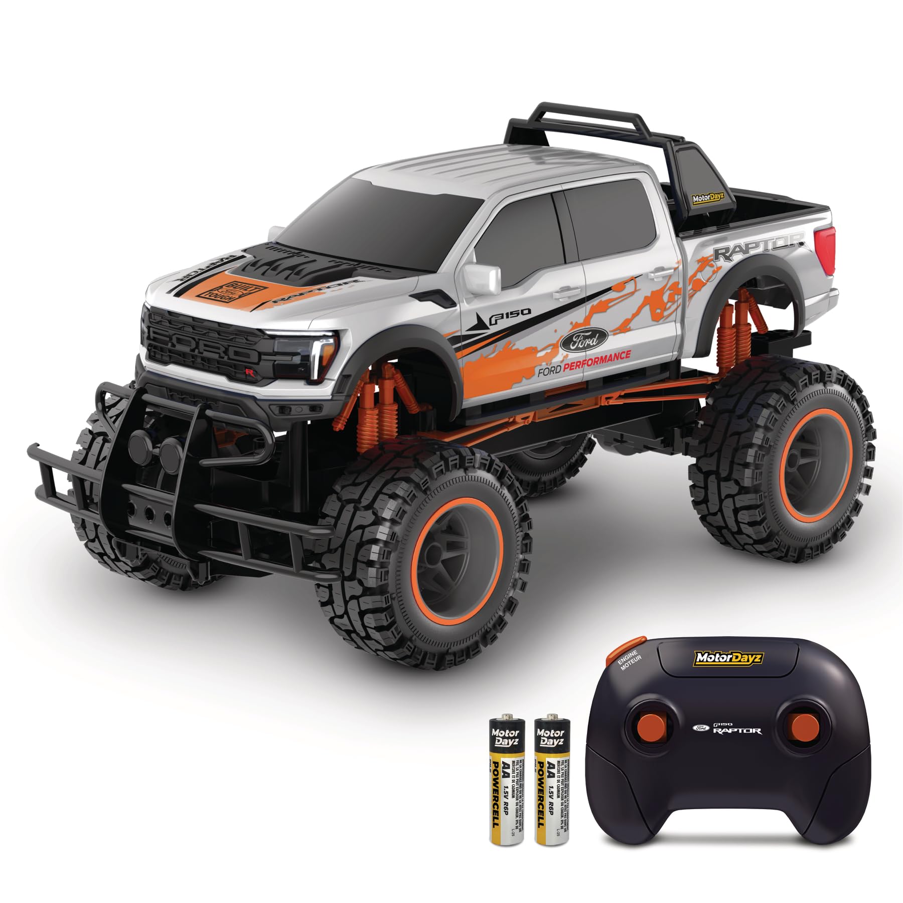 Ford F150 Raptor R 2WD Remote Control Truck with Working Lights and Sounds. Officially Licensed, 1:10 Scale RC Toy, 2.4GHz, Remote Batteries Included, USB Charge - White - Great Gift