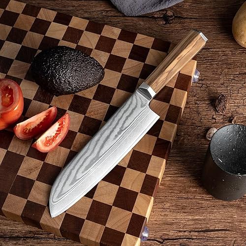 Miniatura 6 de Juego de cuchillos de lujo de 6 piezas con bloque de cuchillos de Damasco, cuchillos de cocina profesionales con mango de madera de olivo, núcleo de