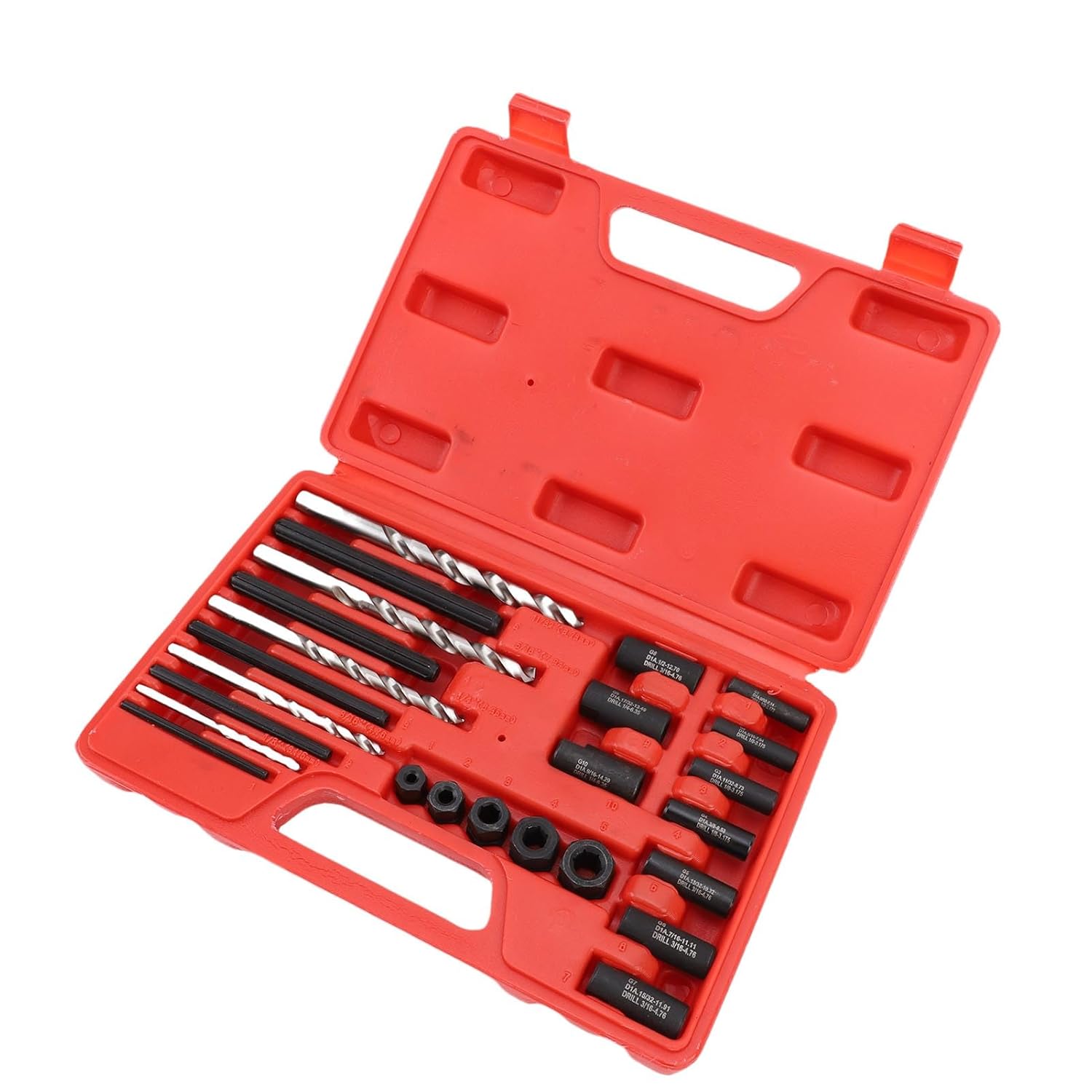 Luocute 25 Pcs Screw Extractor Set, Steel Easy Out Broken Extractor Kit with Storage Case, Nut Remover Tool for Damaged Bolts, Nuts and Screws