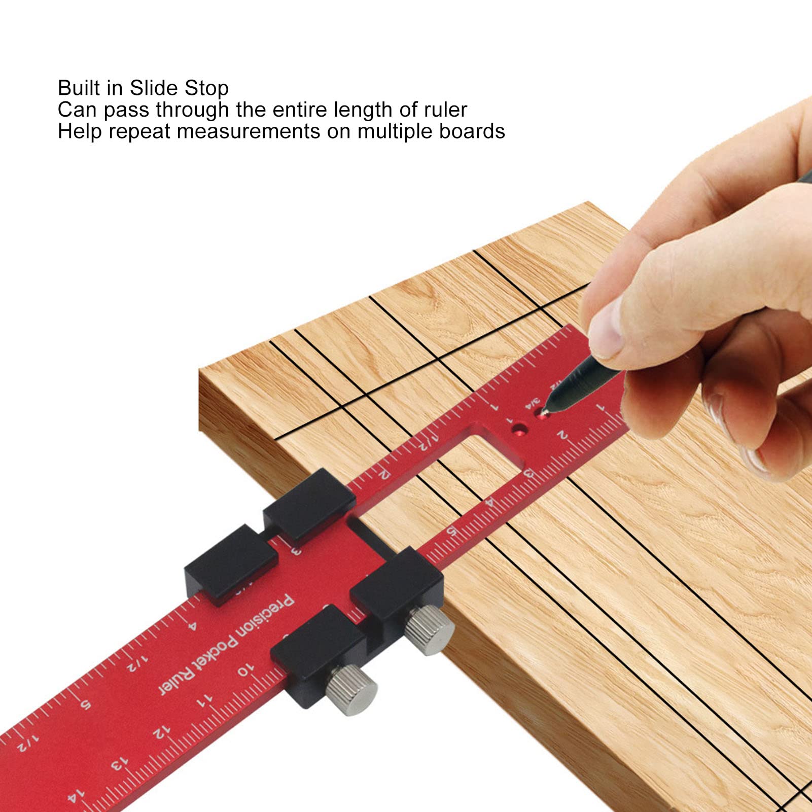 Aramox Sliding Woodworking Ruler with Slide Stop for Pocket Measurements - Aluminium, Machine-Crafted, 160mm/6.3in - Image 2