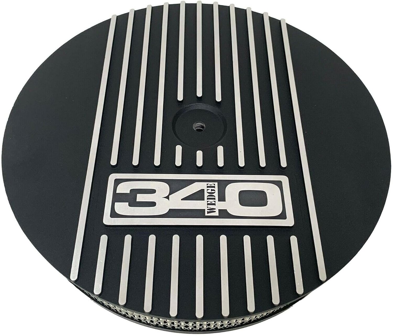 14” Round 340 Wedge Air Cleaner Lid, Full Kit - Black Finned, Ansen USA