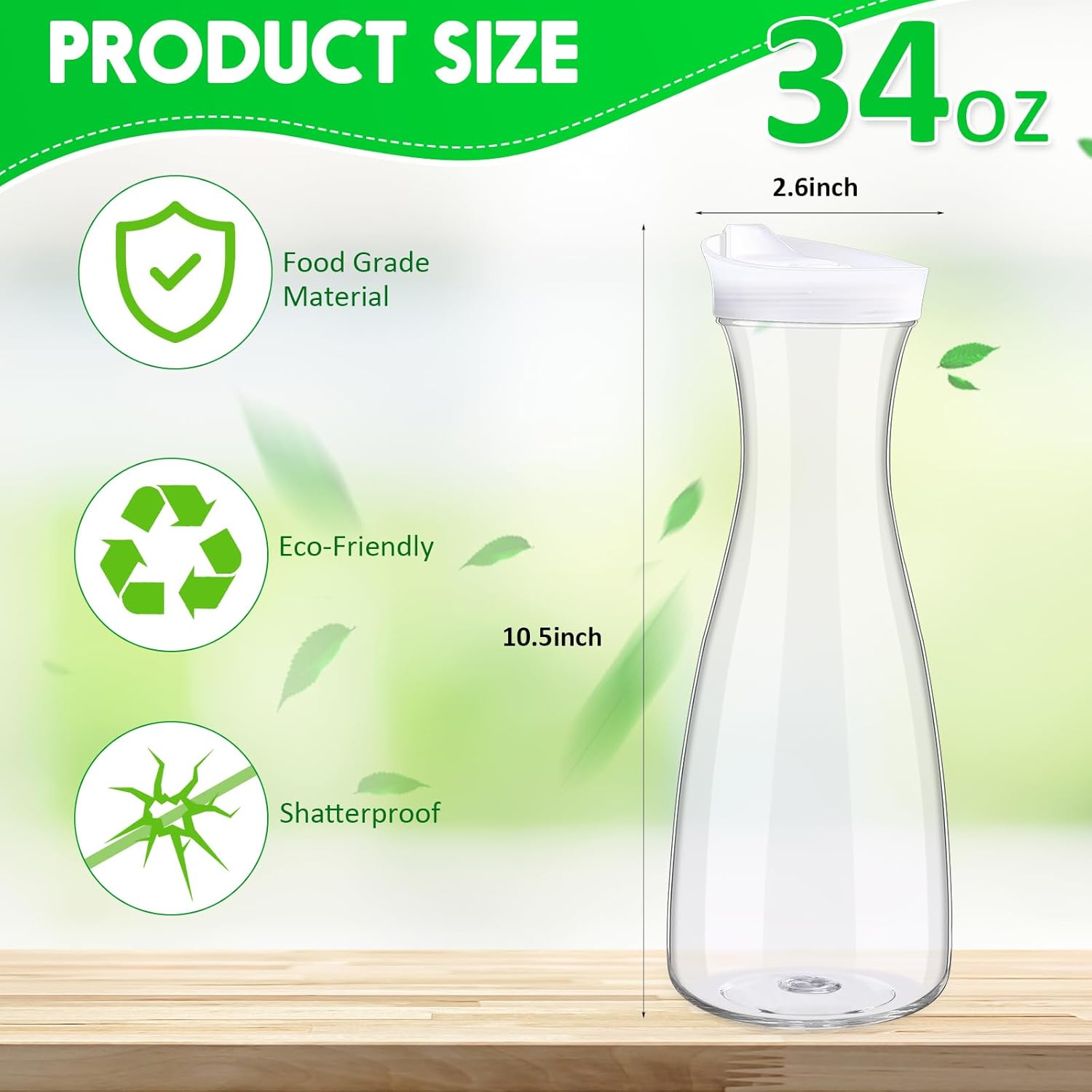 12 Packs Plastic Carafe with Lids 34 oz Clear Mimosa Juice Containers Acrylic Beverage Carafe Pitcher Drink Containers for Fridge Outdoor Iced Tea Powdered Juice Milk Coffee Party Mimosa Bar - Image 2