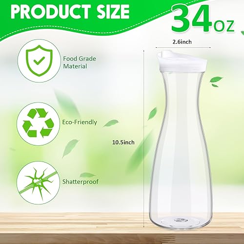 Miniatura 2 de 12 paquetes de jarra de plástico con tapas de 34 onzas recipientes de jugo de Mimosa transparentes de acrílico jarra de bebidas para refrigerador té