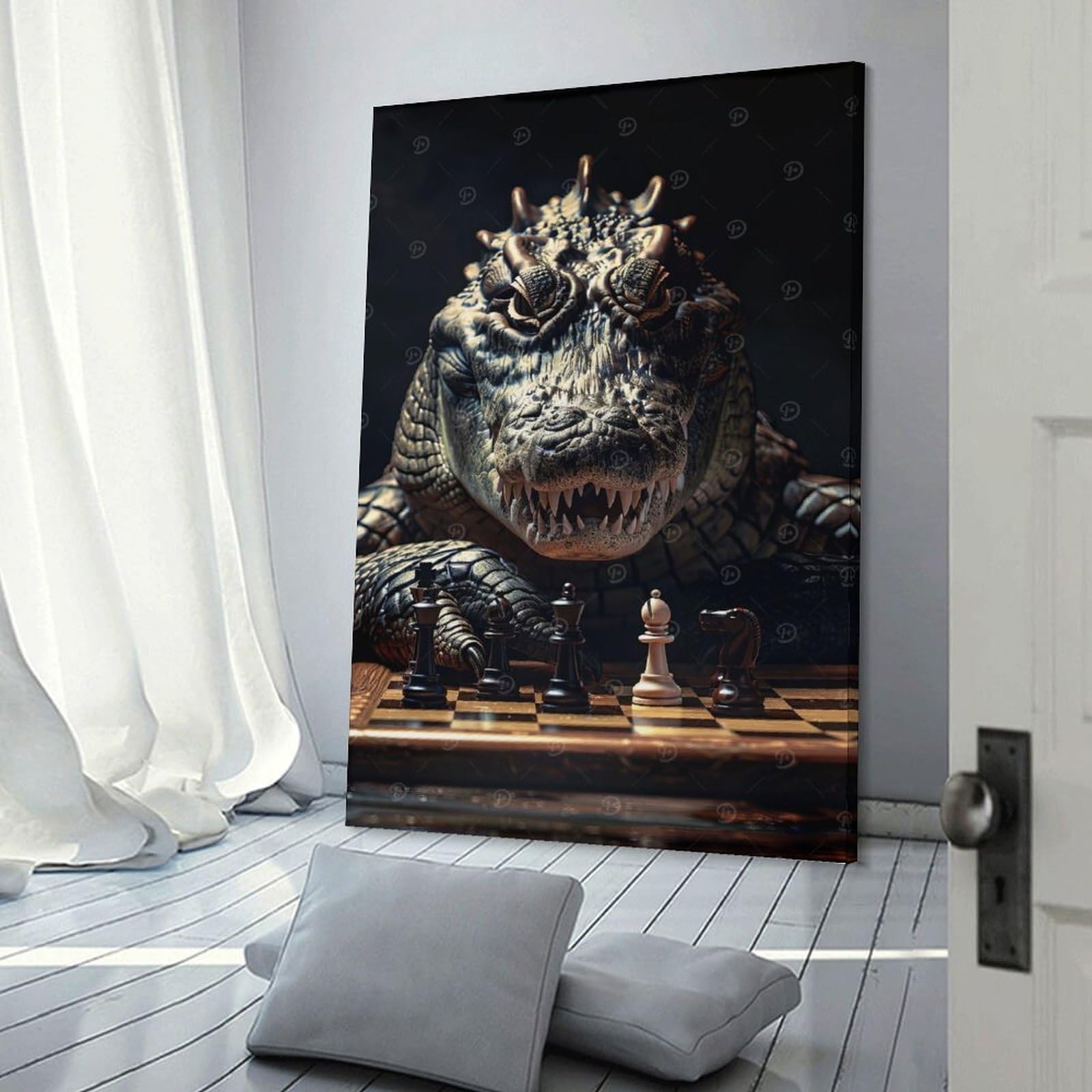 Junmoney Crocodile Chess Canvas Wall Decor 24x36inch(60x90cm), for Home Lounge, Bedroom Or Reading Nook, A Home Accent with Warm Character