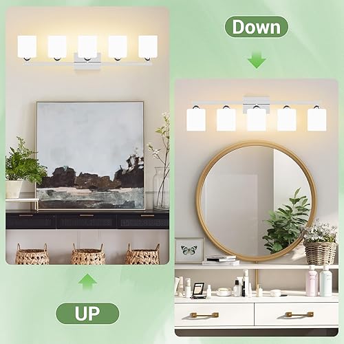 Miniatura 178 de Quntis Lámparas de baño negras de 4 luces con 5 modos de color, lámpara de tocador moderna regulable de 27 pulgadas sobre espejo, lámpara de pared