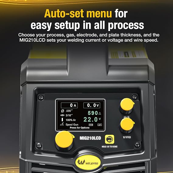 Weldpro 200A MIG Welder, 110V/220V Flux Core MIG Welder/MMA/TIG/Stick 5 in 1 Welding Machine with Spot Timer, IGBT Inverter Portable Gasless Welder Equipment, Aluminum Spool Gun Compatible