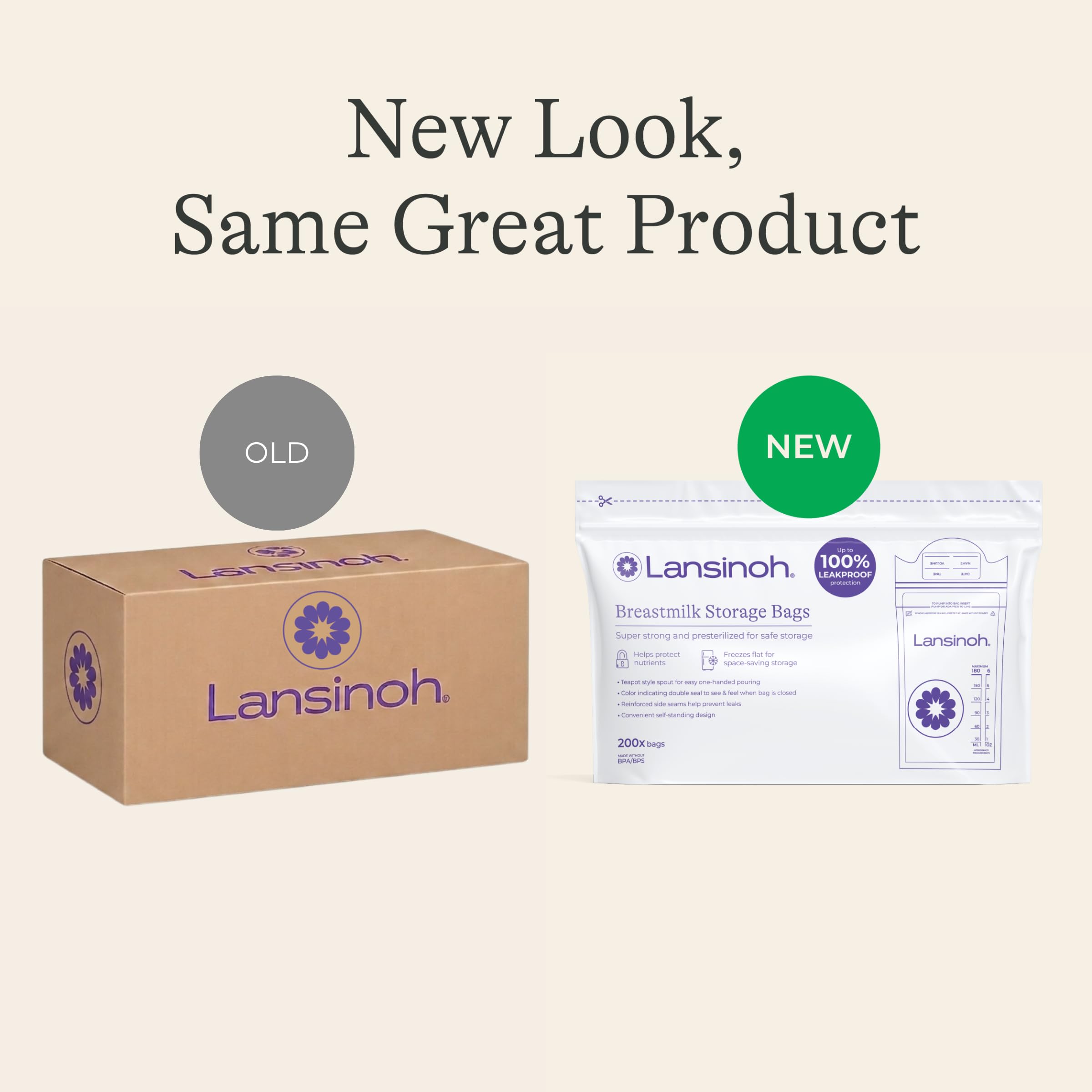 Lansinoh Lot de 200 sacs de rangement pour lait maternel, essentiels pour bébé, congélation et décongélation rapides du lait maternel, résistance supérieure et extensible, 170,1 g