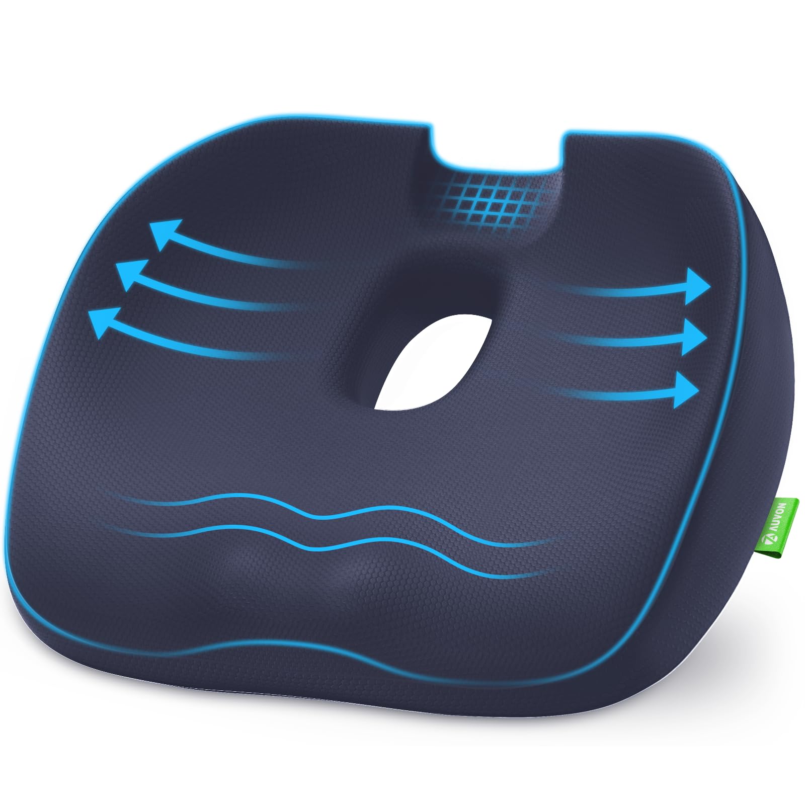 AUVON Innovation Donut Pillow Seat Cushions for Hemorrhoids with Scientific Centre Hole, Memory Foam Coccyx Cushion with U-Shaped Cutout for Tailbone Pain Relief, Navy Blue โ image 1