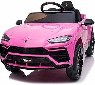 Electric Ride On Car for Kids, 12V Licenced Lamborghini Kids Electric Vehicles with Remote Control, AUX, Spring Suspension, Music, LED Lights, USB Port, Foot Pedal (Pink)