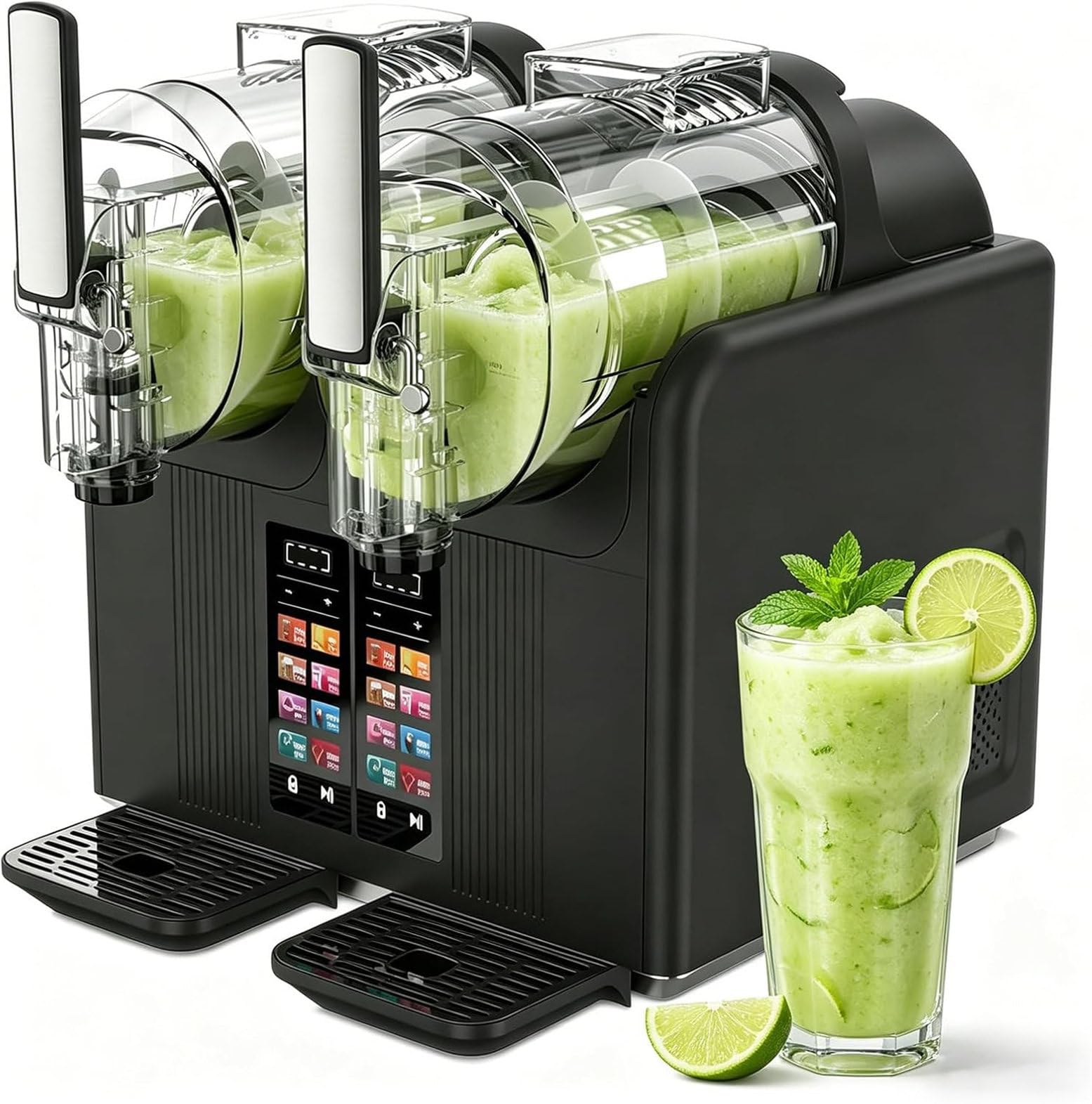 CYMYYDS 7-in-1 Slushy Maker 2L - Self-Cleaning Drink Maker with No Ice Needed, 7 Preset Programs, Perfect for Making Frozens Margaritas, Milkshakes, Smoothies, Frappes DoubleBowl-Black