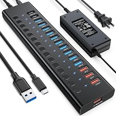 Powered USB Hub AGEEN 16-Port USB 3 0 Hub 10 USB-A 3 0 2 QC 24W Fast Charging