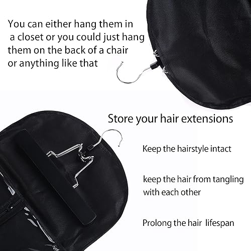 Miniatura 7 de Paquete de 2 soportes para extensiones de cabello, bolsa de almacenamiento de peluca con colgador, extensiones de cabello, paquetes de cola de