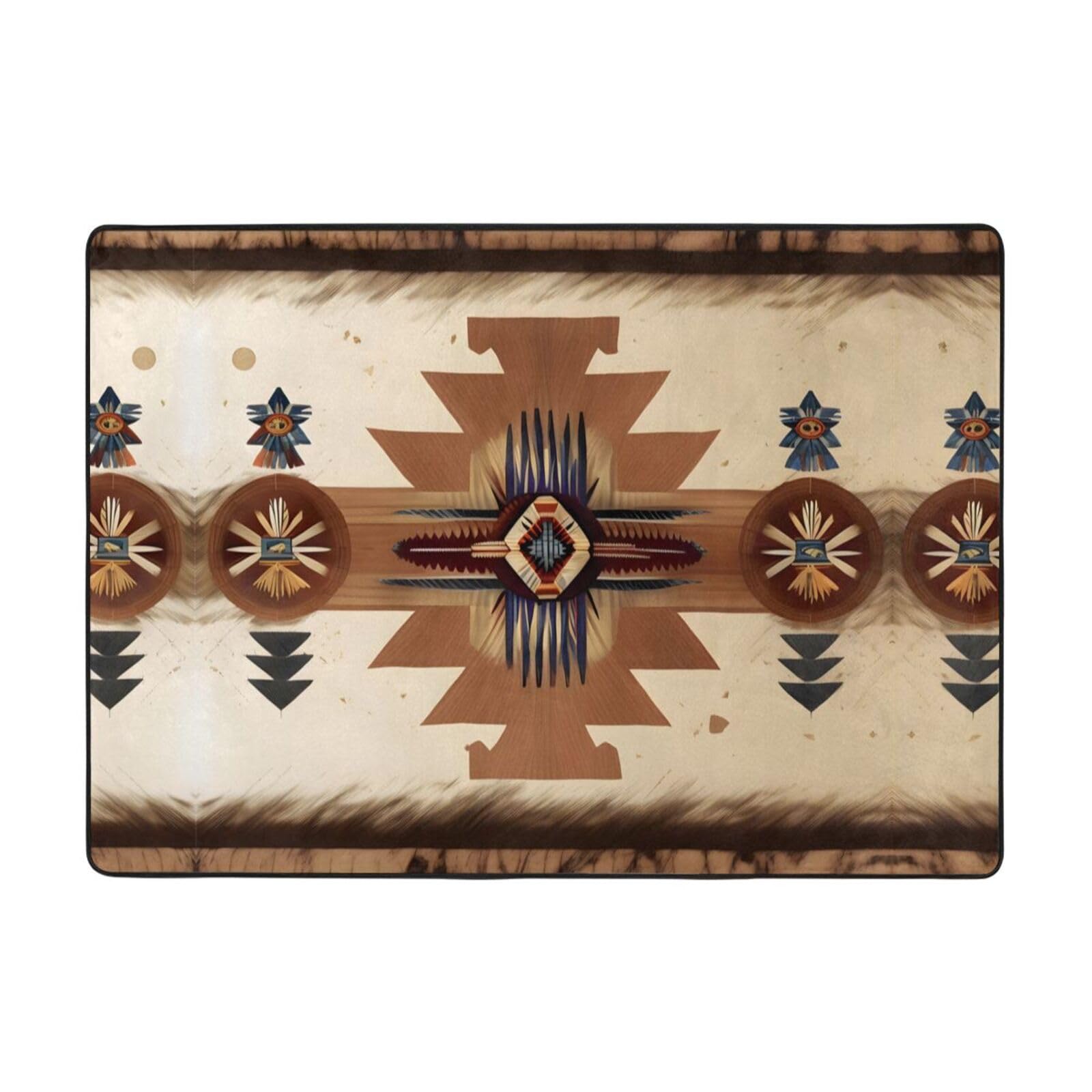Tappeto in finta pelliccia con stampe con motivi nativi americani, 203,2 x 147,3 cm, ultra assorbente e morbido, comodo per casa, ufficio e oltre