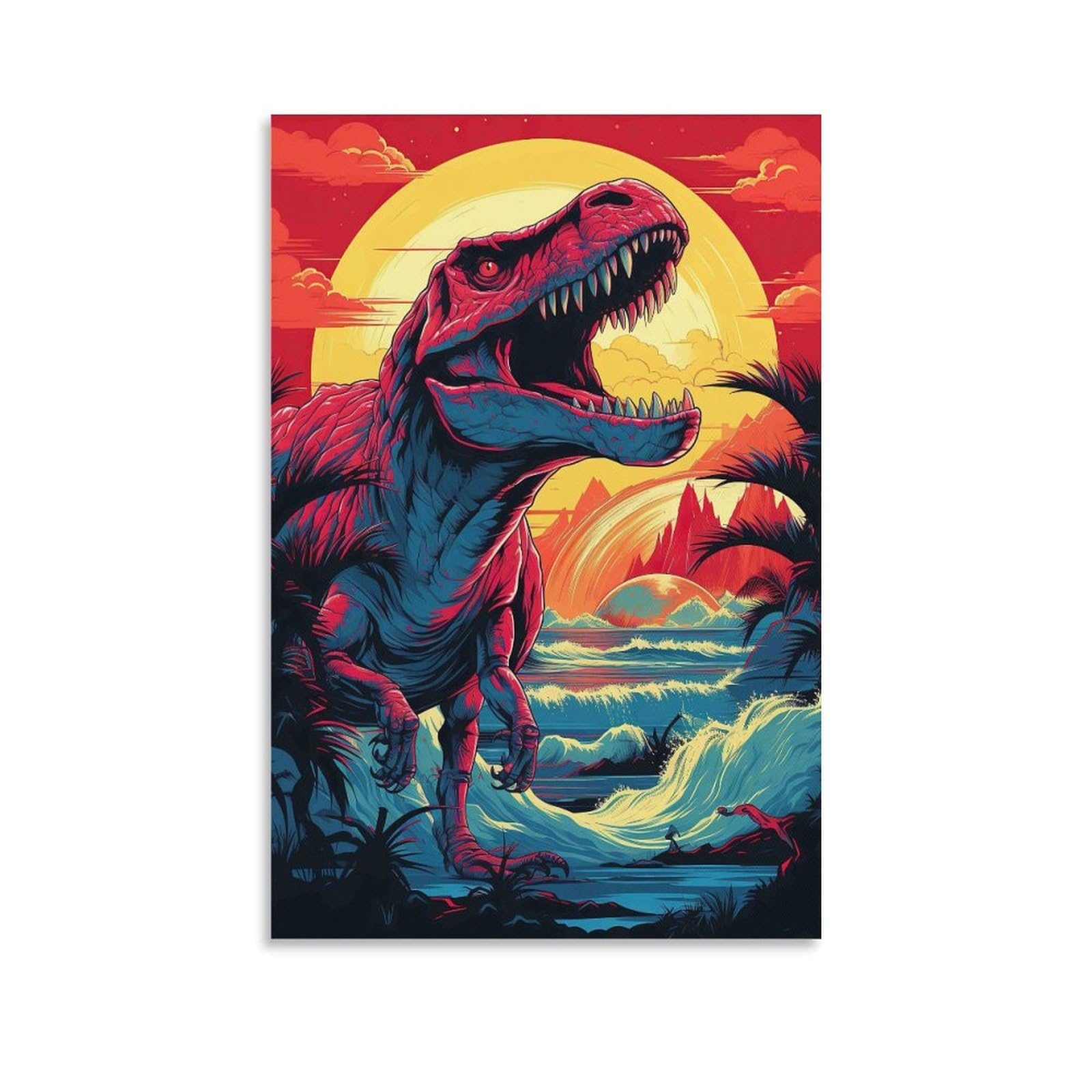 DHBANEIOK Dinosaur Sunset Scene Wall Decor Poster Giclee Canvas Prints Modern Canvas Wall Art Picture Wall Hanging for Office Gym Living Room Decor 12x18inch(30x45cm)