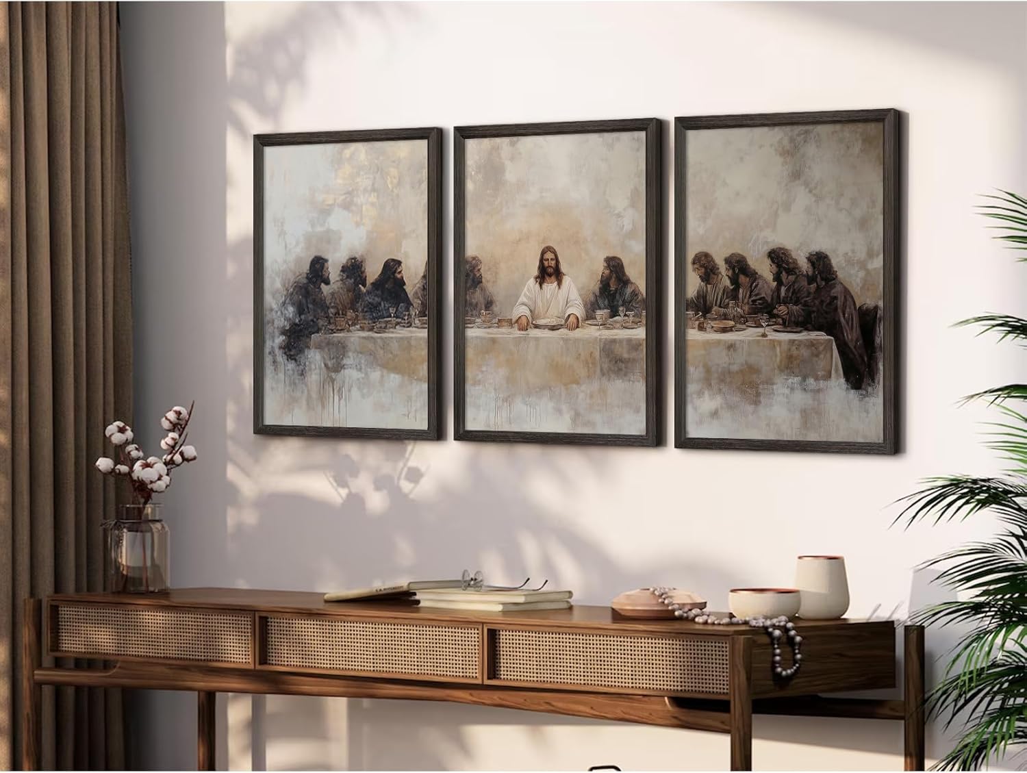 The Last Supper Wall Art Decor Jesus Last Supper Canvas Painting Christian Pictures Poster Jesus Art Prints Religious Faith Artwork for Dining Room Living Room 12x16 Inch Wood Framed Set of 3
