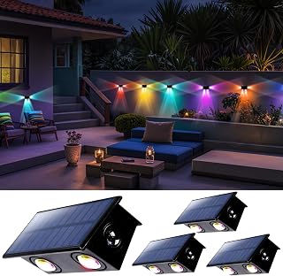 4 Pack Solar Fence Lights Outdoor, 3-Sided Waterproof Multicolor | Energy-efficient accent lighting for fences, decks, patios, rails, garages, pools, balconies, yards, and outdoor walls.
