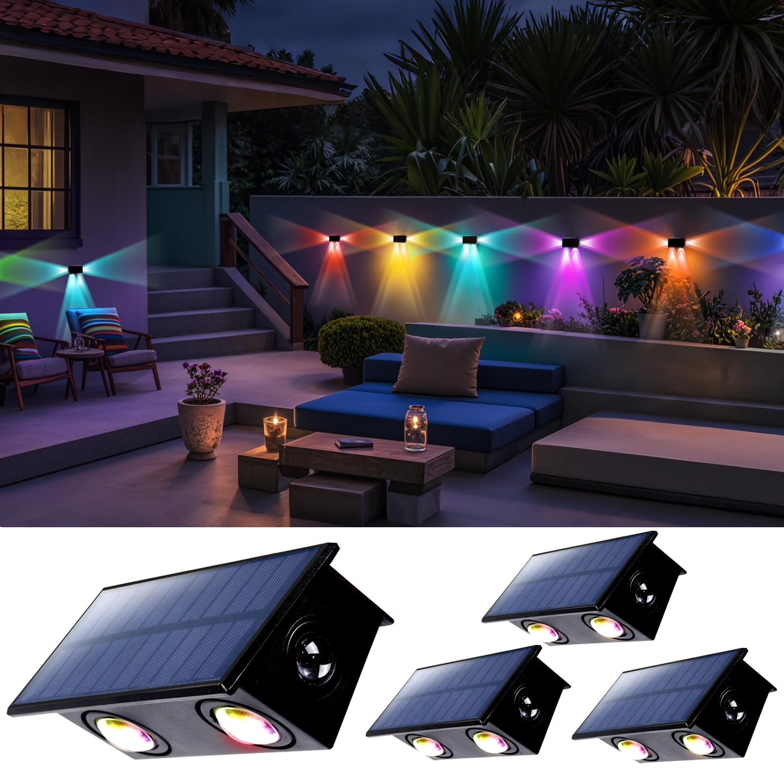 Photo 1 of GOMAZBEA 4 Pack Solar Fence Lights, Multicolor