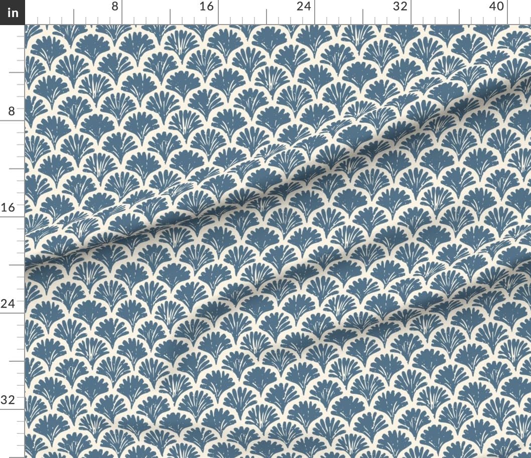 Spoonflower Fabric - Sea Shell Scallop Coastal Nautical Block Print Neutral Calm Serene Printed on Petal Cotton Fabric Fat Quarter - Sewing Quilting Apparel Crafts Decor
