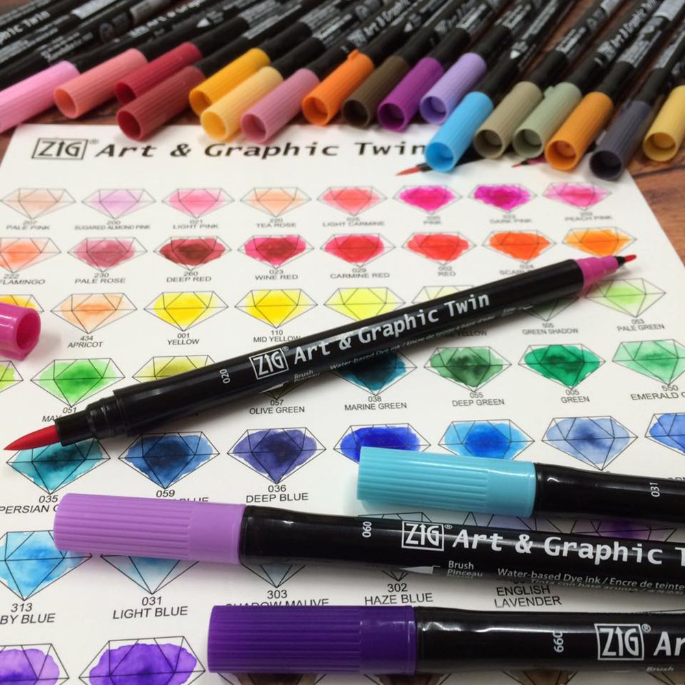 Kuretake TUT-8012VGR ZIG Art & Graphic Water-Based Pen, Twin, Gray