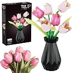 Sets de Bouquet Fleur, Collection botanique Tulipes, DIY Fleur artificielle avec vase pour Adultes Femmes Fille Enfants, Rose Chrismas Accueil Cadeaux pour la fête des mères, Anniversaire, Pâques(223 Pcs)