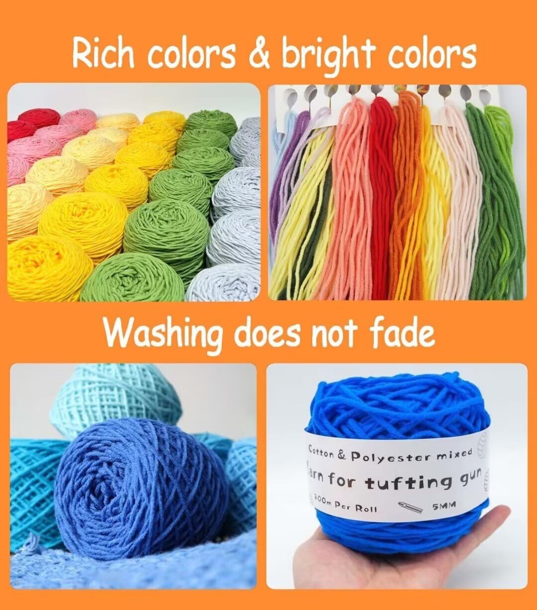 gomitoli di lana da 100 g per pistola da tufting, ago da punzonatura, uncinetto, filo da ricamo per sciarpe per maglioni da ricamo a 8 fili, filato per tufting professionale, filato misto poliestere