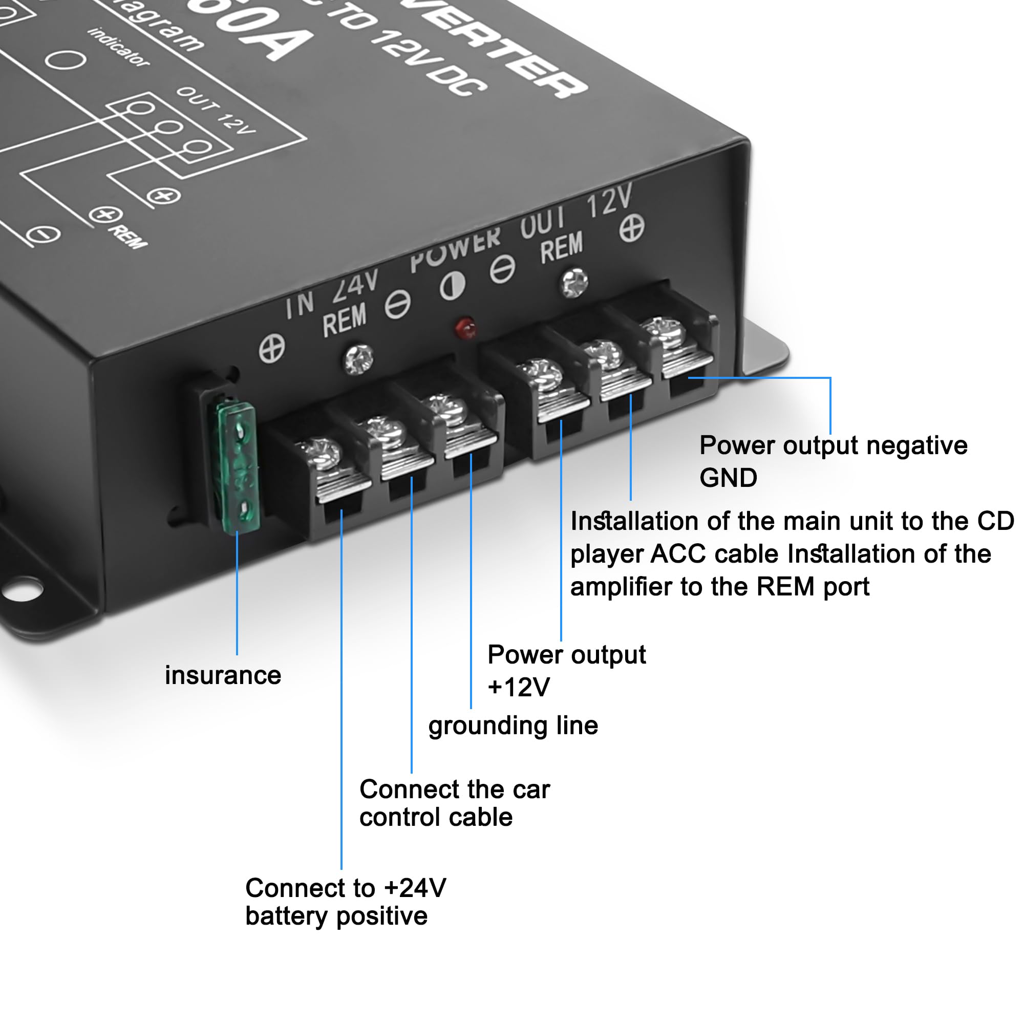 MEIRIYFA DC 24V zu 12V 60A Power Converter Inverter, DC Step Down 24V zu 12V 720W Große Stromversorgung Konverter Auto Spannung ElektroBuck Transformer Reguler Reducer Konverter
