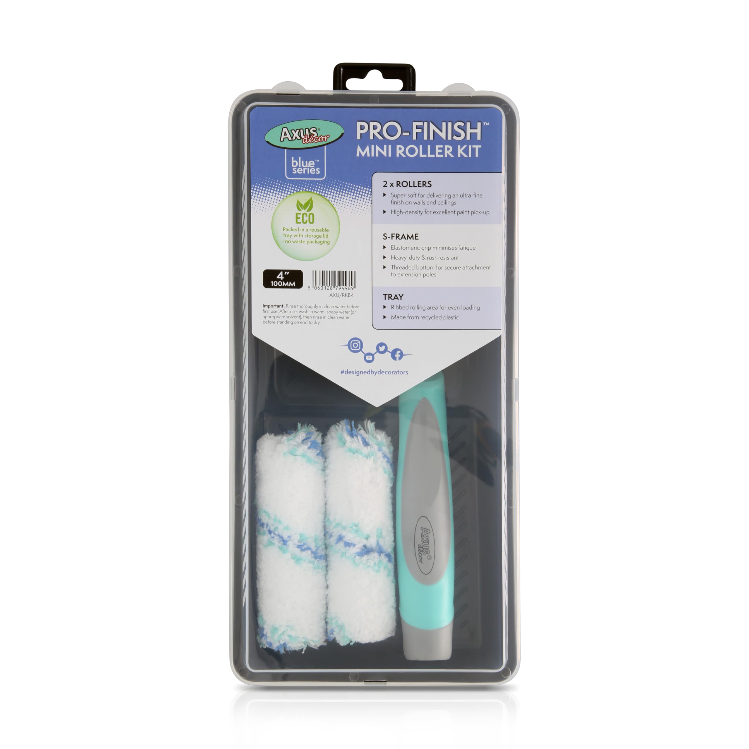 Paint Roller Kit - Axus Decor Blue Series Pro-Finish Mini Kit 4pc