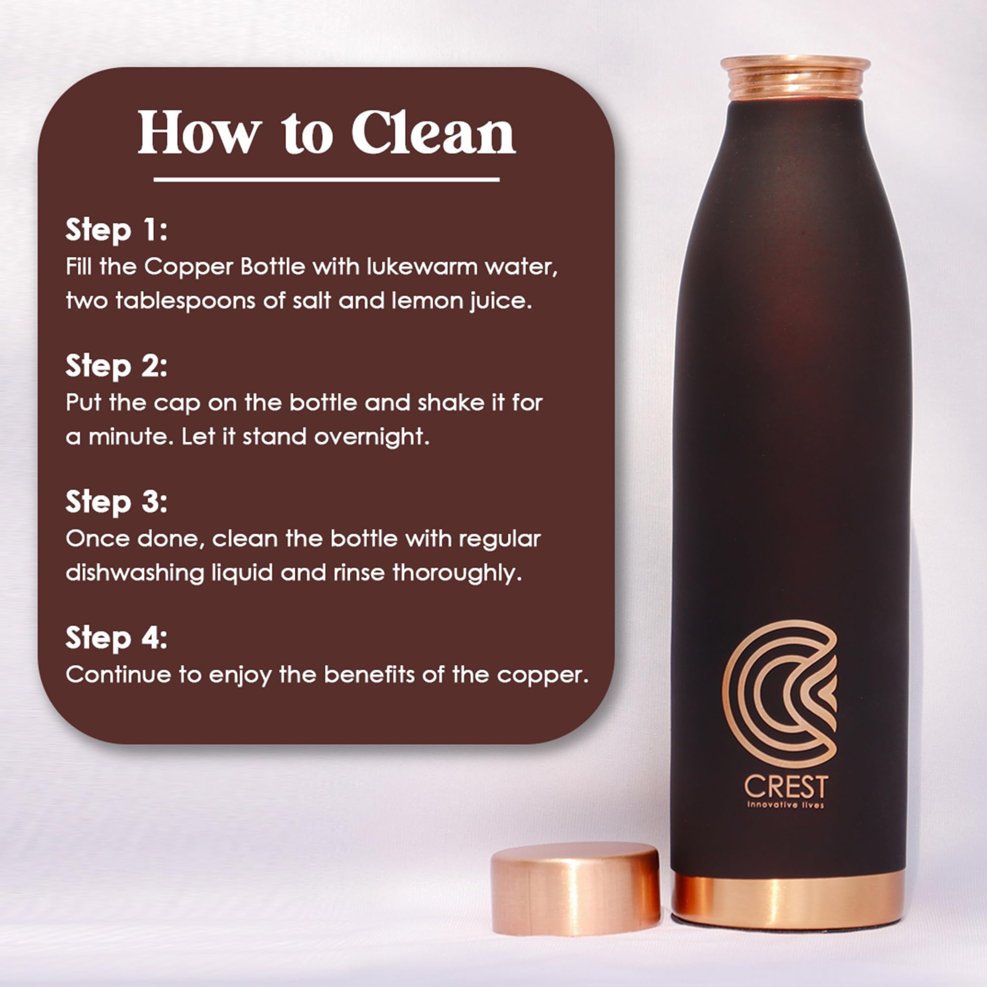 Pure Copper Water Bottle - 1L - Healthy Hydration -5