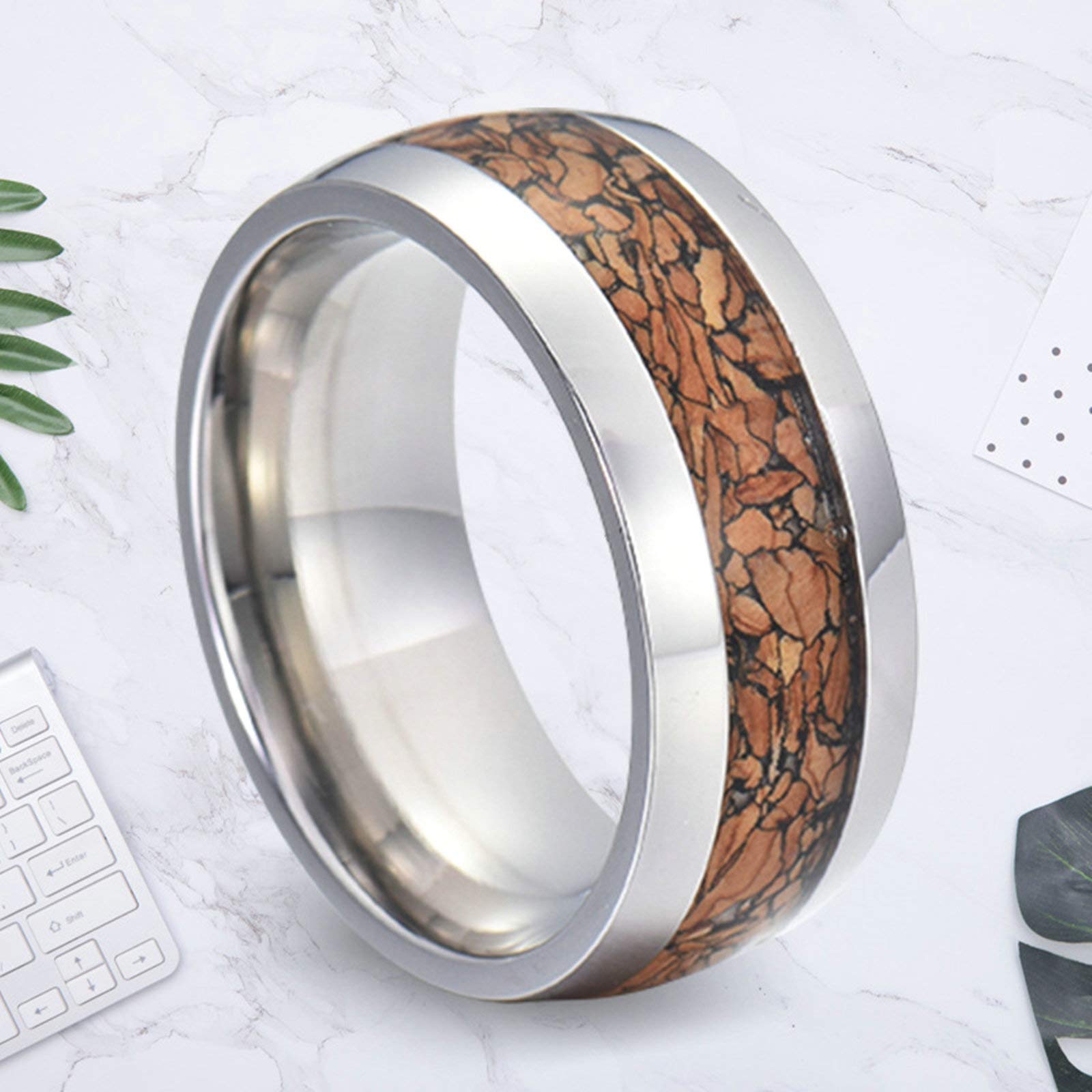 Aeici Anello Inciso Personalizzato Uomo Donna, Anello Uomo Inciso Argento Tungsteno 8mm Anello in Argento intarsio Legno Donna Misura 25 & Uomo Misura 15