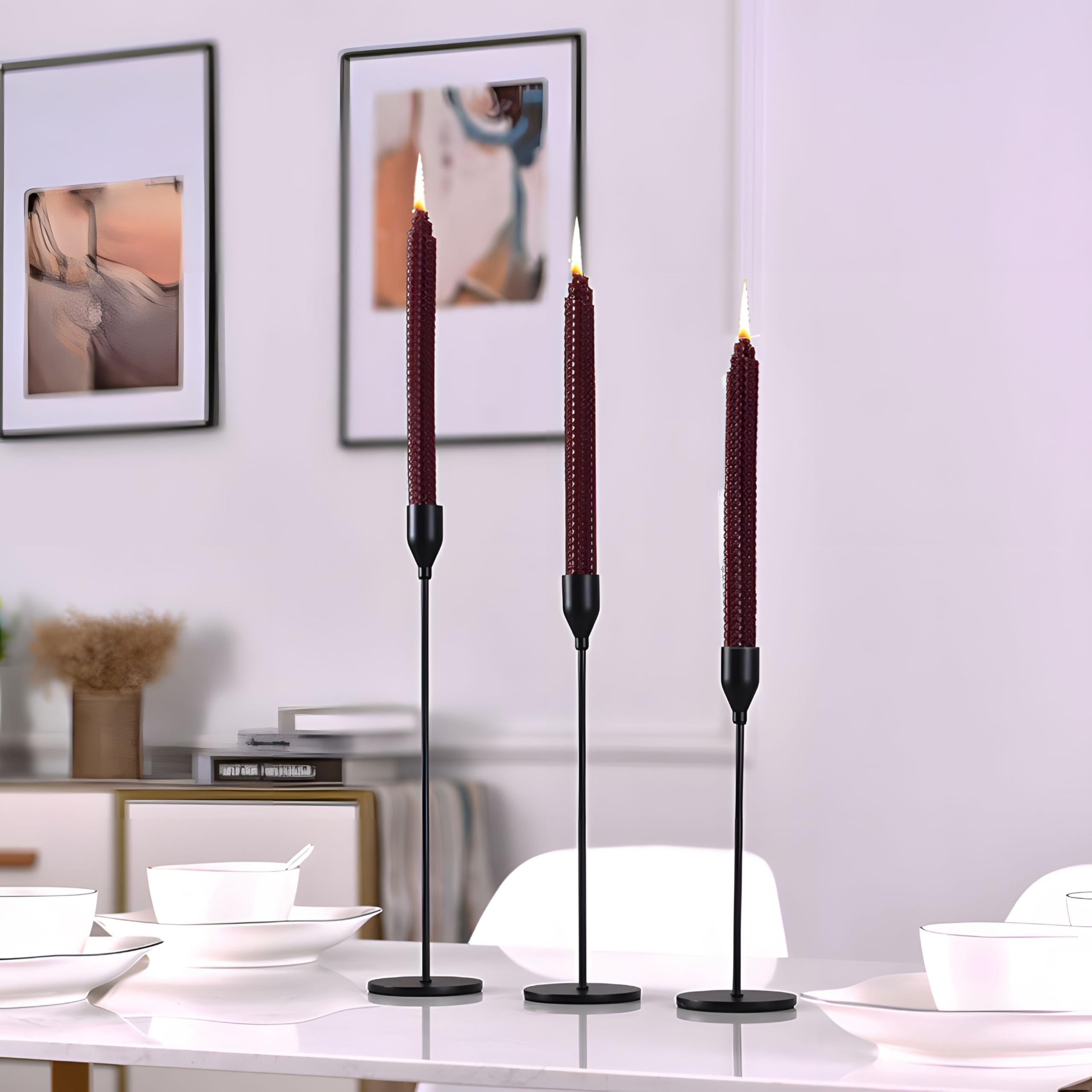 Portacandele Eleganti Neri Set 3 Portacandele Neri In Metallo - Candelabri Da Tavolo Alti 23, 28, 33 Cm, Per Candele Coniche, Decorazioni Per Matrimoni E Feste Set Candelabri Da Tavolo Neri