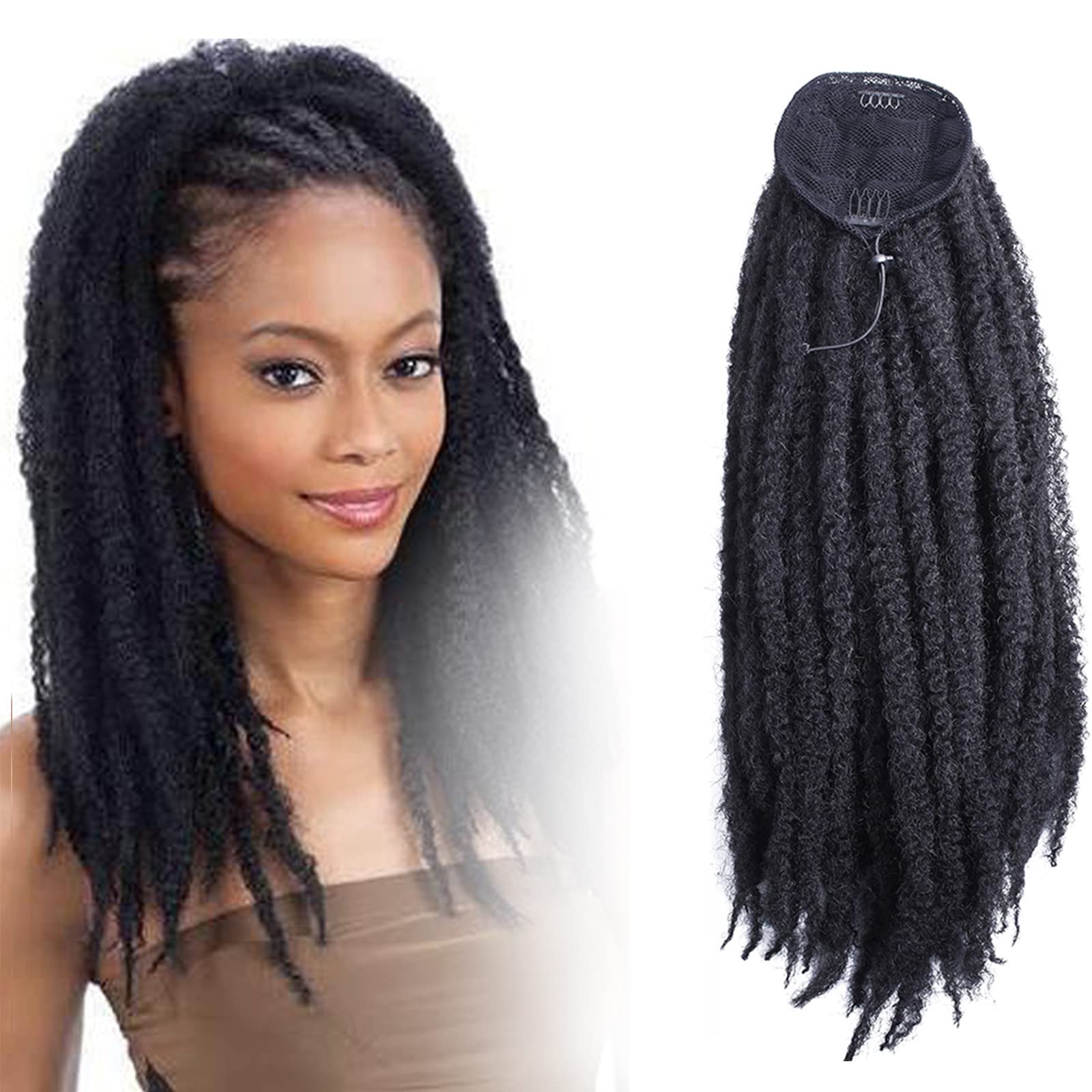 Vikingenes Long Kinky Curly Ponytail for Women, Drawstring Crochet Ponytail Wig, Synthetic Braids Clip in Hair Extensions, Natural Ponytail.