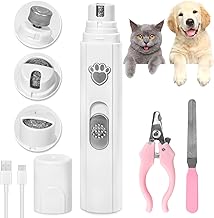 AQXONG Lime à Ongles Électrique pour Chat et Chien, 2 Vitesses, Lime à Ongles Rechargeable pour Chien Silencieuse, 45 dB, 3 Ports Convient aux Chiens/chats de Grande, Moyenne et Petite Taille（Blanc）