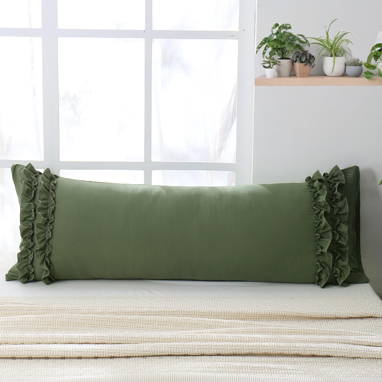 Taie d'oreiller à volants 50,8x137,2cm vert olive housse coussin rustique