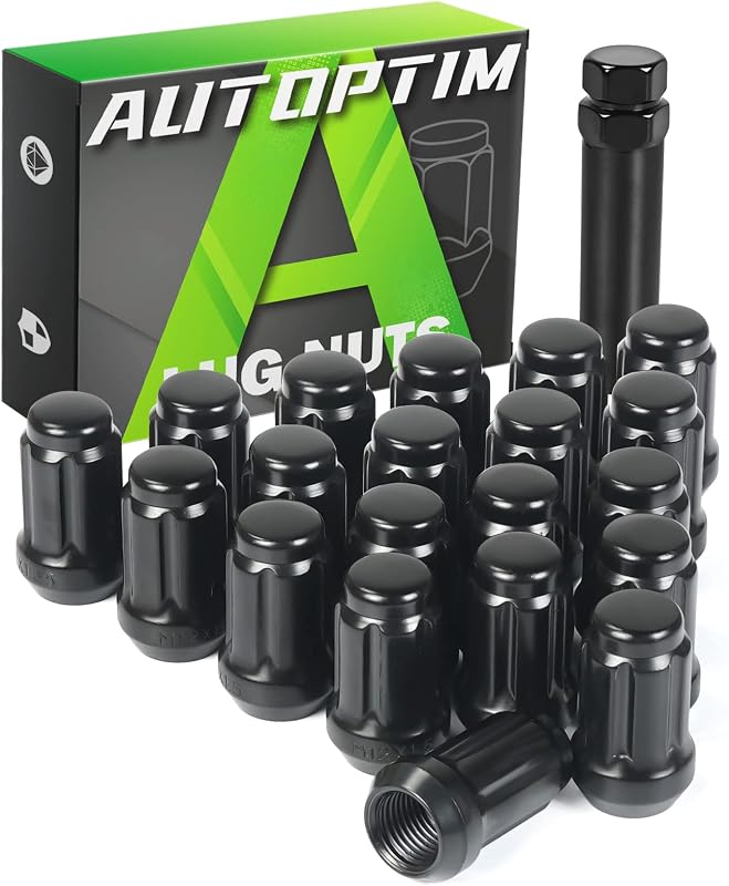 AUTOPTIM M12x1.5 Spline Lug Nuts - 20Pcs Black Closed End Nuts with Socket | Replacement for Honda Accord CRV Civic Pilot Chevy Impala Malibu Acura, 6 Point Conical Seat Aftermarket Wheel Tire Nuts