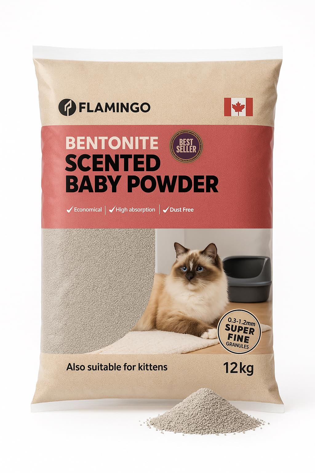 Flamingo Katzenstreu - katzenstreu klumpstreu - für 1 oder mehrere Katzen - Herkunft Kanada - 12L (12KG) - superfeiner K
