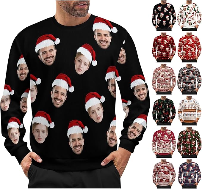 Ugly Christmas Sweater Men with Photo Face Funny Custom Christmas Sweaters Personalized Sweater Custom Ugly Sweaters