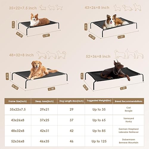 Miniatura 4 de EHEYCIGA Camas elevadas para perros grandes, hamaca elevada para perros al aire libre, plataforma elevada para mascotas con marco y malla Teslin de