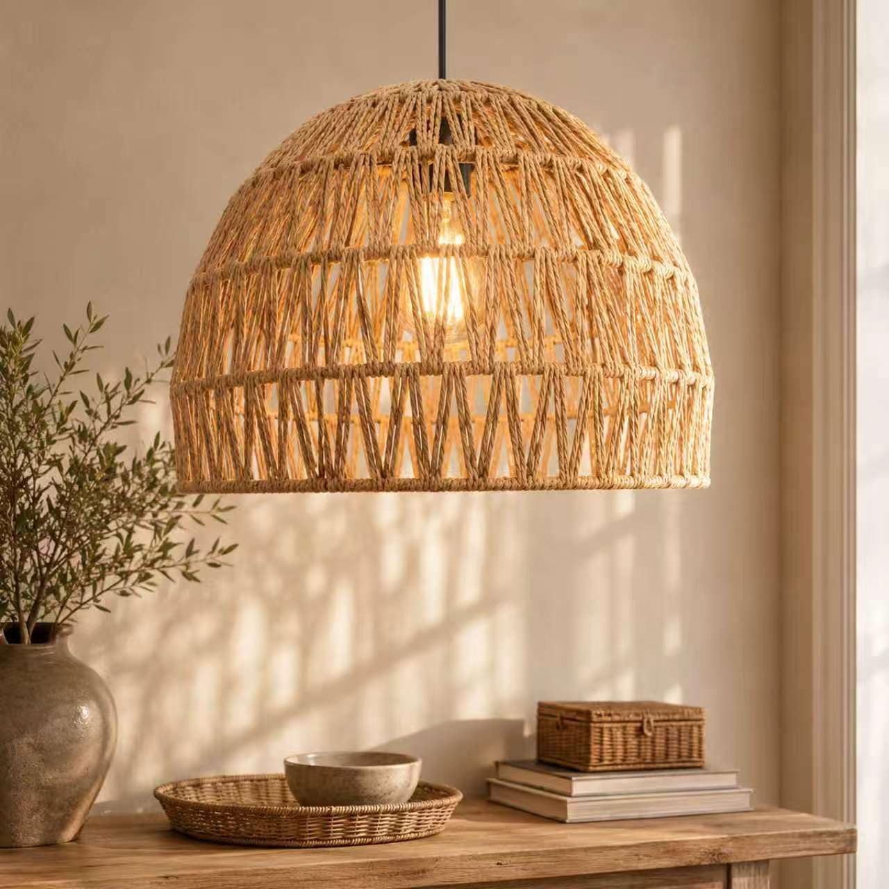 Handwoven Boho Coastal Ceiling Light ShadeNatural Wicker Pendant Lampshade  30Cm from B&Q